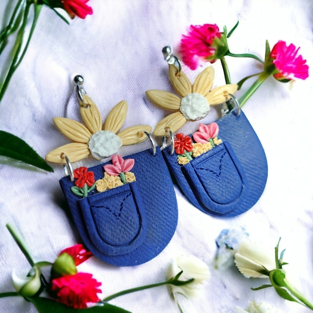 Sunflower blue jean earrings